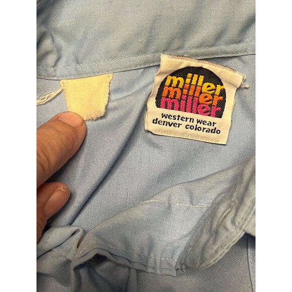 VTG Miller Western Pearl Snap Shirt Light Blue Long Sleeve 70s Style Mens Large - Picture 9 of 15